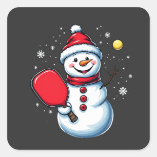 Snowman Playing Pickleball Sport Christmas Lover Square Sticker