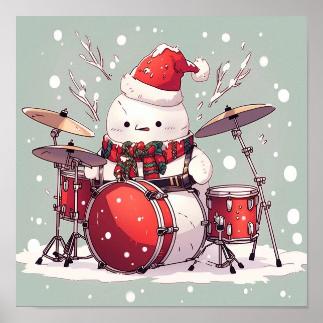 Snowman Playing the Drums Poster (Front)