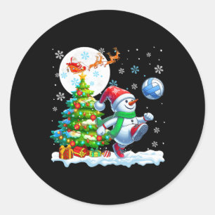 Snowman Playing Volleyball Xmas Tree Colourful Cos Classic Round Sticker