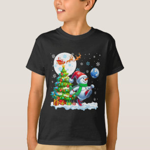 Snowman Playing Volleyball Xmas Tree Colourful Cos T-Shirt
