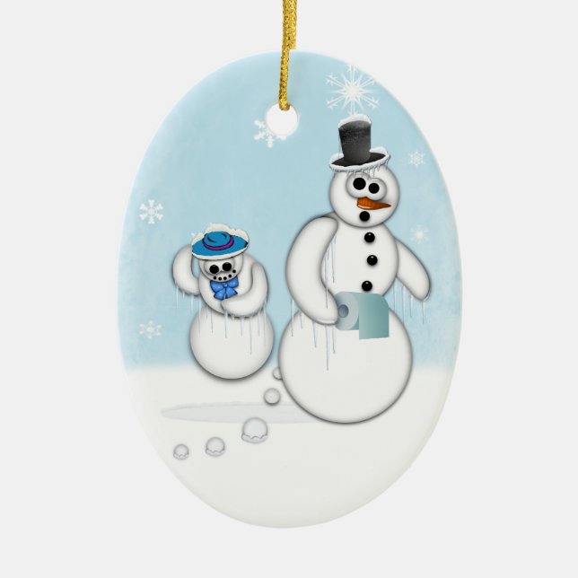 Snowman Poop Ceramic Tree Decoration (Front)