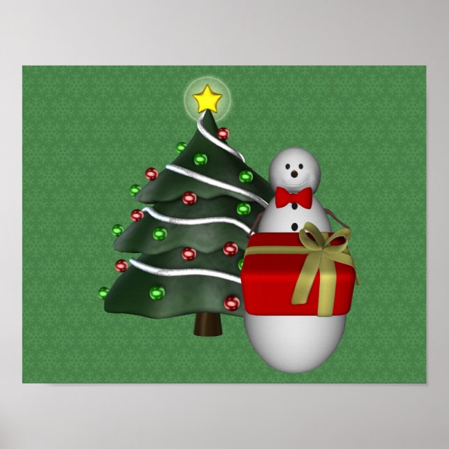 Snowman Present Tree Christmas Holiday Poster (Front)