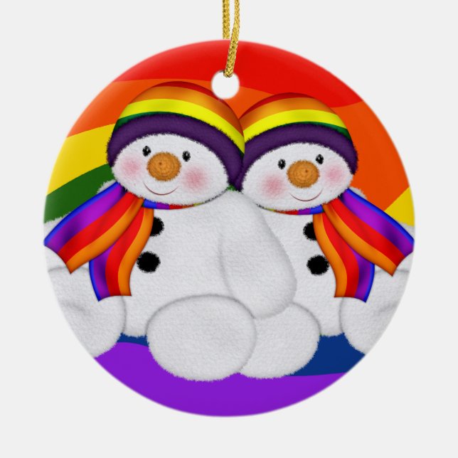 Snowman Pride (2 sided, add own text) Ceramic Tree Decoration (Front)