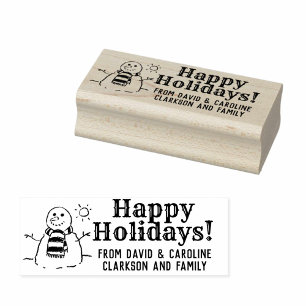 Snowman Print Your Happy Holidays Gift Tag Message Rubber Stamp