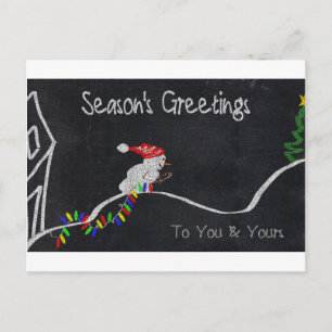 Snowman Pulling Christmas Lights Modern Holiday Postcard