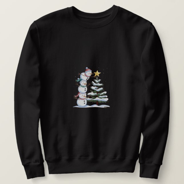 "Snowman Pyramid Decorating the Christmas Tree" Sweatshirt (Design Front)