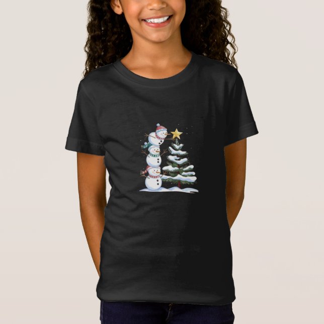 "Snowman Pyramid Decorating the Christmas Tree" T-Shirt (Front)