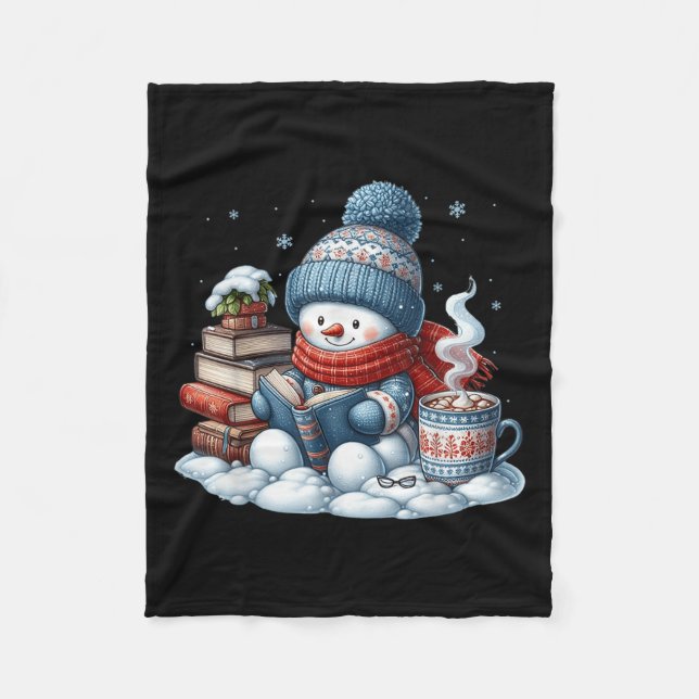 Snowman Reading Books Lovers Librarian Bookworm Ch Fleece Blanket (Front)
