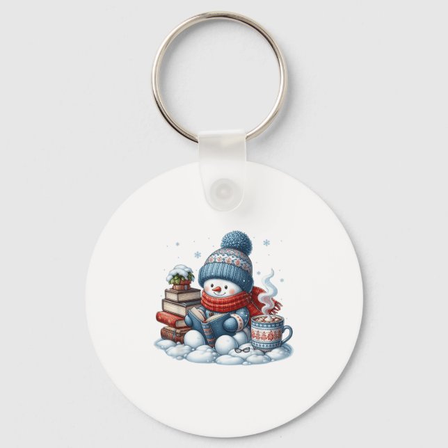 Snowman Reading Books Lovers Librarian Bookworm Ch Key Ring (Front)