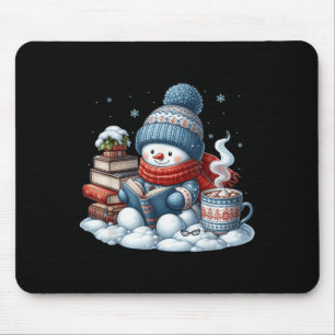 Snowman Reading Books Lovers Librarian Bookworm Ch Mouse Pad