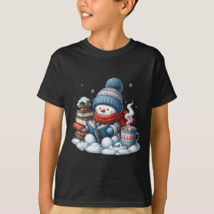 Snowman Reading Books Lovers Librarian Bookworm Ch T-Shirt