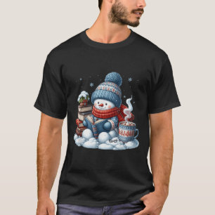 Snowman Reading Books Lovers Librarian Bookworm Ch T-Shirt
