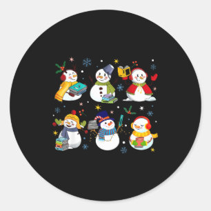 Snowman Reading Books Teacher Christmas Librarian Classic Round Sticker