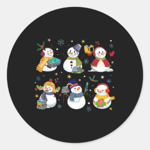 Snowman Reading Books Teacher Christmas Librarian Classic Round Sticker
