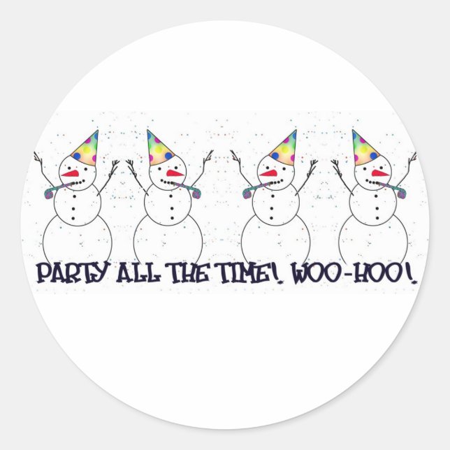 Snowman Ready For A Party! Classic Round Sticker (Front)