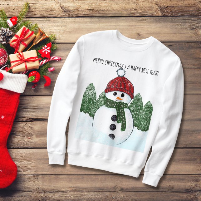 Snowman Red Beanie Ugly Christmas Black Typography Sweatshirt (Creator Uploaded)