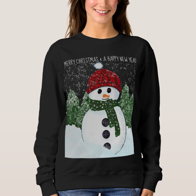 Snowman Red Beanie Ugly Christmas Sweater (Front)