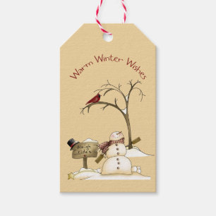 Snowman Red Bird Sleigh Rides Christmas Holidays Gift Tags