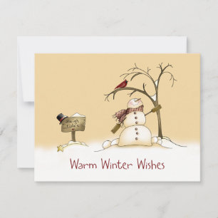 Snowman Red Bird Sleigh Rides Christmas Holidays Holiday Card