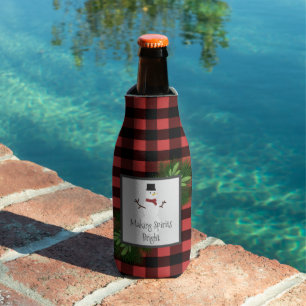 Snowman Red Buffalo Plaid Bottle Cooler