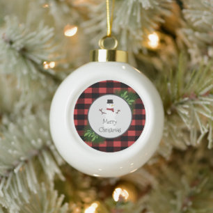 Snowman Red Buffalo Plaid Framed Ornament