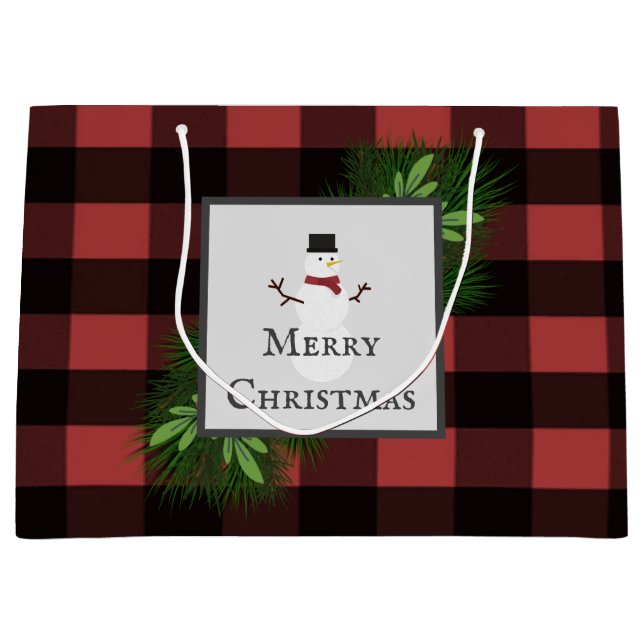 Snowman Red Buffalo Plaid Gift Bag (Front)
