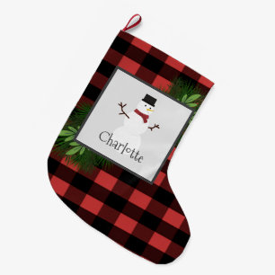 Snowman Red Buffalo Plaid Stocking