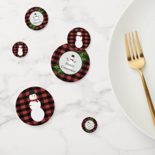 Snowman Red Buffalo Plaid Table Confetti