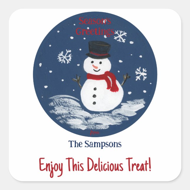 Snowman Red PERSONALIZE  Square Sticker (Front)