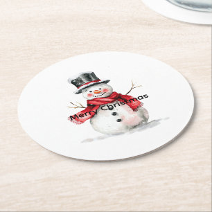 Snowman Red Scarf Christmas Round Paper Coaster