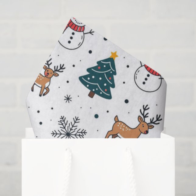 Snowman Reindeer Christmas Tree Pattern Tissue Paper (Gift Bag)