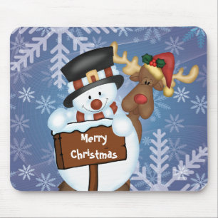 Snowman & Reindeer Customisable Mouse Pad