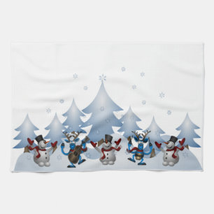 Snowman Reindeer Winter Holiday Christmas Tea Towel