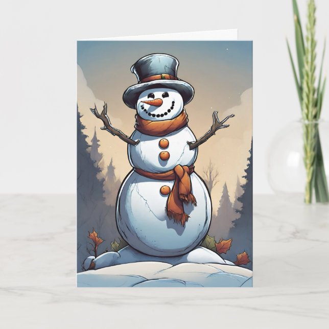 Snowman Retro Concept Art Folded Holiday Card (Front)