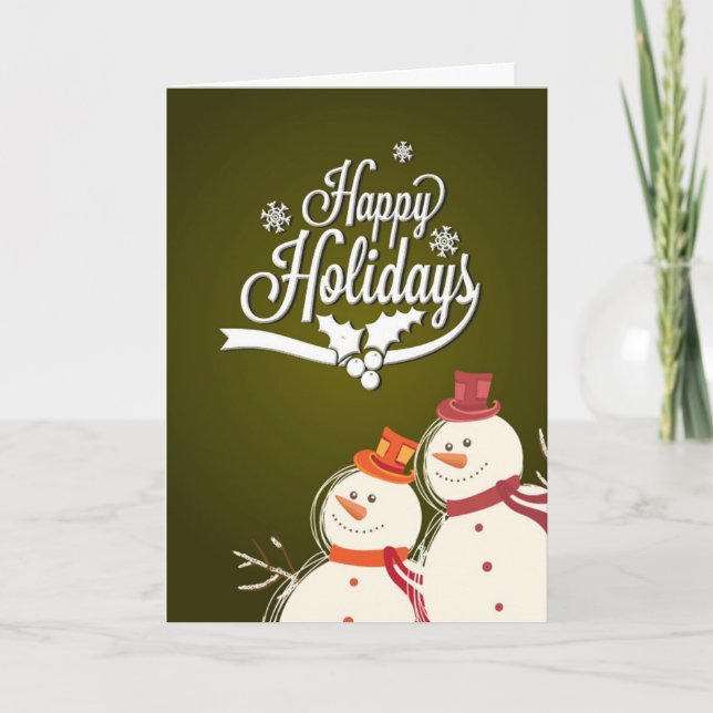 Snowman Retro Happy Holidays Greeting Card (Front)