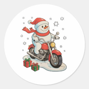 Snowman Riding Motorcycle Christmas Biker Xmas Classic Round Sticker