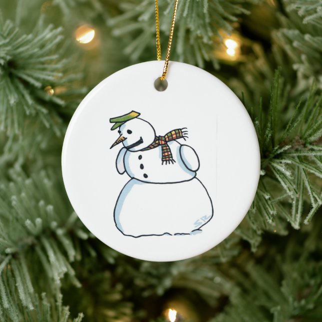 Snowman round ceramic ornament (Tree)