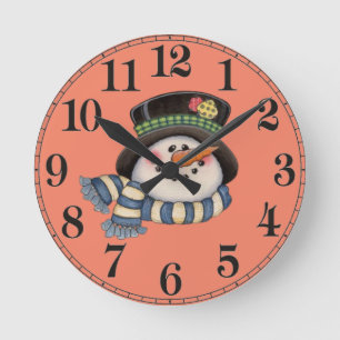 Snowman round clock