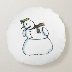 Snowman round poly pillow