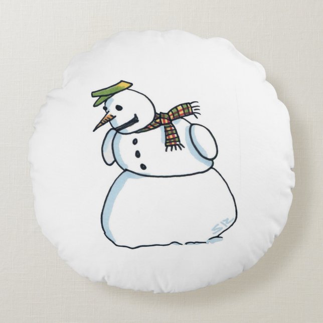 Snowman round poly pillow (Front)