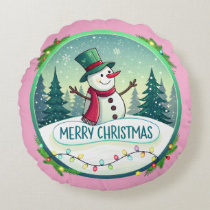 Snowman’s Joyful Christmas Welcome Round Cushion