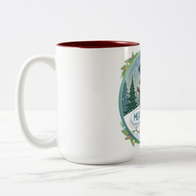 Snowman’s Joyful Christmas Welcome Two-Tone Coffee Mug (Left)