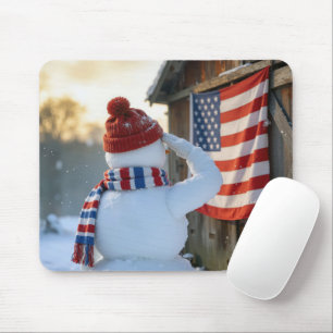 Snowman Saluting an American Flag Mouse Pad