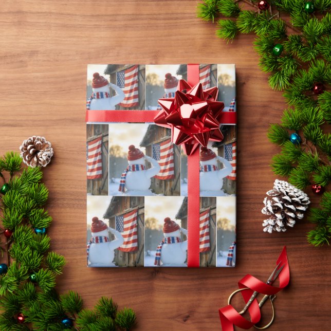 Snowman Saluting an American Flag Wrapping Paper (Holiday Gift)