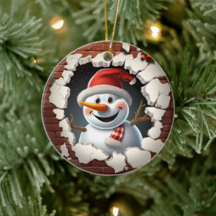 Snowman Santa Hat - 3D Ceramic Tree Decoration