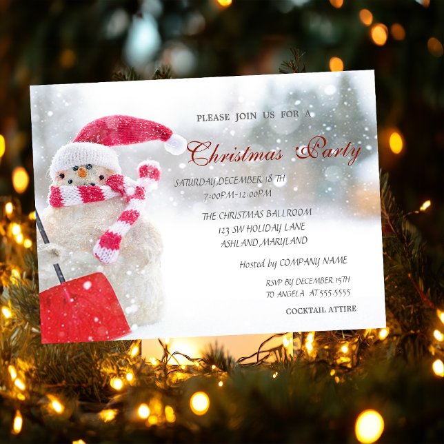 Snowman, Santa Hat, Company Christmas Party Invitation (Creator Uploaded)