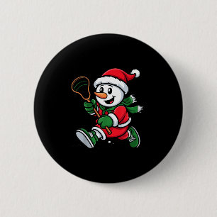 Snowman Santa Hat Playing Lacrosse Christmas Playe 6 Cm Round Badge