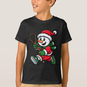 Snowman Santa Hat Playing Lacrosse Christmas Playe T-Shirt