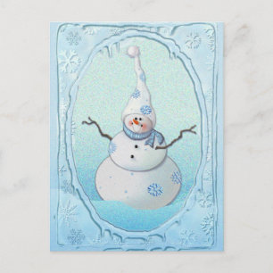 SNOWMAN, SCARF & SNOW HAT by SHARON SHARPE Postcard