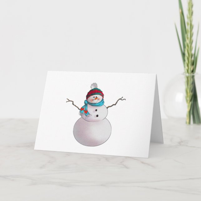 SNOWMAN, SCARF & STOCKING CAP by SHARON SHARPE Holiday Card (Front)